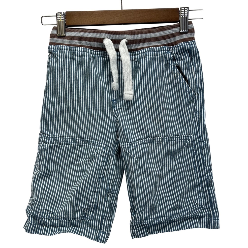 Mini Boden Pinstripe Drawstring Shorts Size 7y Blue White Casual‎ Boys Jorts